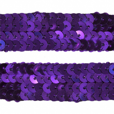 Тесьма с пайетками 12, шир. 20 мм/уп. 25+/-1 м, цвет фиолет - купить в Орске. Цена: 778.19 руб.