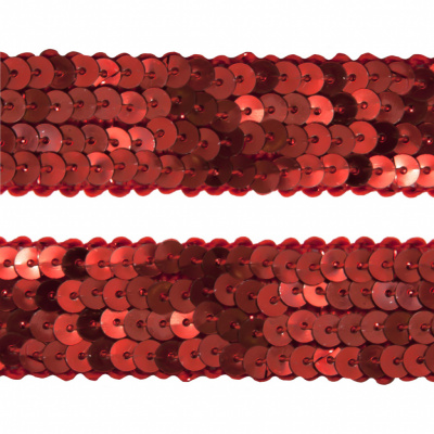 Тесьма с пайетками 3, шир. 20 мм/уп. 25+/-1 м, цвет красный - купить в Орске. Цена: 778.19 руб.