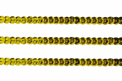 Пайетки "ОмТекс" на нитях, SILVER-BASE, 6 мм С / упак.73+/-1м, цв. А-1 - т.золото - купить в Орске. Цена: 468.37 руб.
