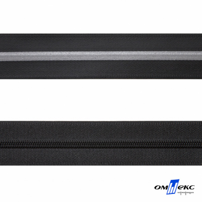 Рулонная молния с покрытием PVC спираль тип 3 (упак.270м) -черная с полосой СВО - купить в Орске. Цена: 12.74 руб.