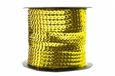 Пайетки "ОмТекс" на нитях, SILVER-BASE, 6 мм С / упак.73+/-1м, цв. А-1 - т.золото - купить в Орске. Цена: 468.37 руб.